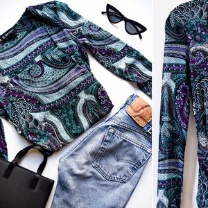 International Concepts (Petite) Paisley Ruched Top